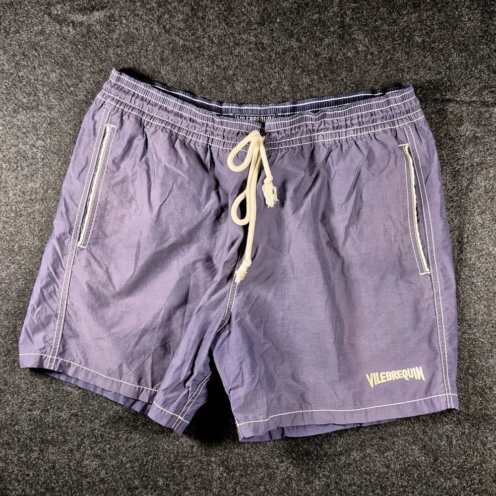 Vilebrequin Moorea Swim Trunks Mens L Blue Embroidered Saint Tropez Luxury Beach
